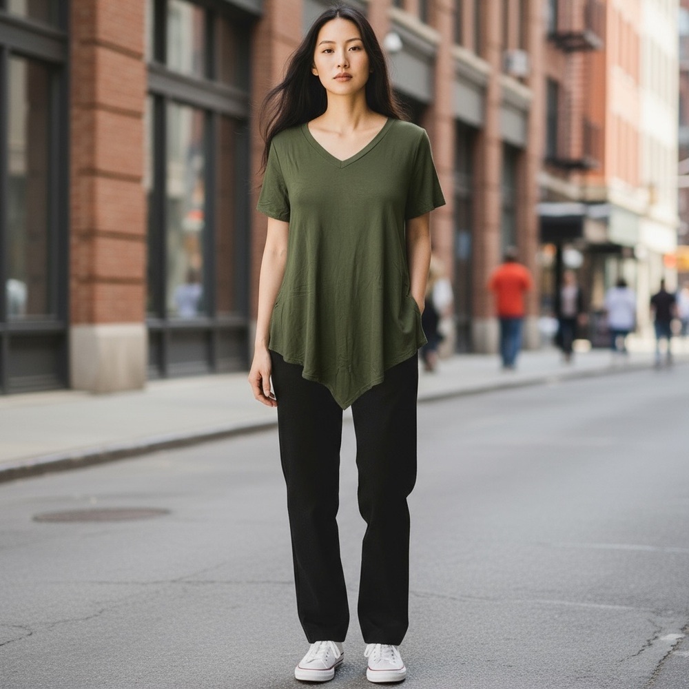 Green V Neck Asymmetrical Top
New